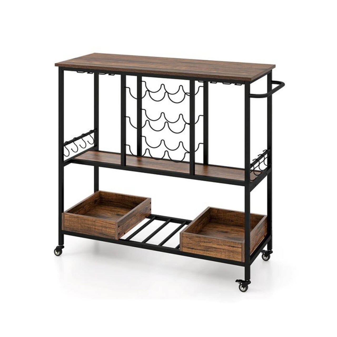 Edge Collections - 42.5" x 16" x 36" - Rustic Rolling Bar Cart with Wine and Glass Racks - 1 Piece